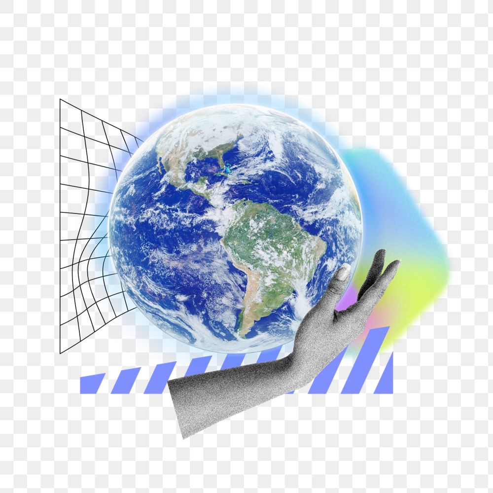 Hand presenting globe png, environment remix, editable design