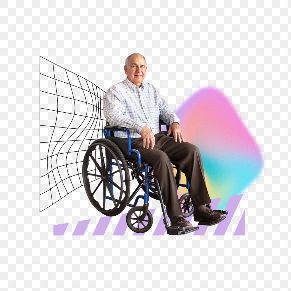 Senior man on wheelchair png, healthcare remix, editable design