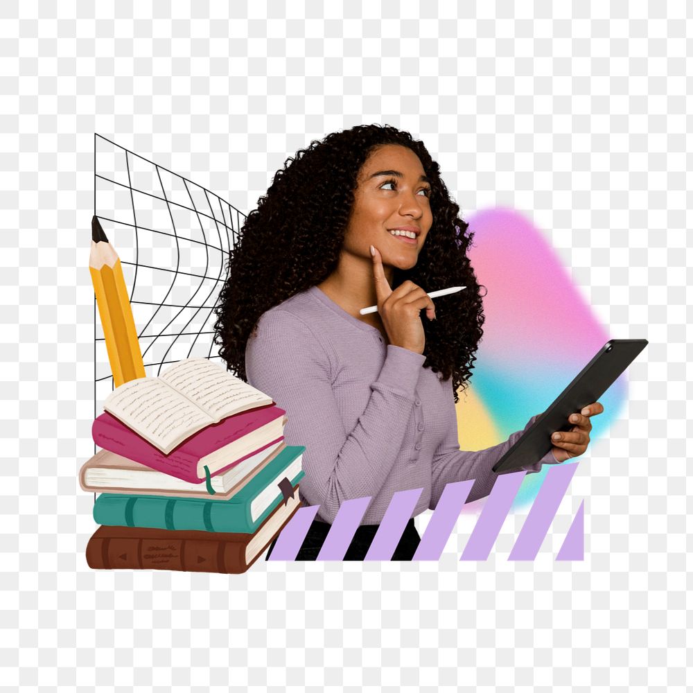 Woman college student png, creative education remix, editable design