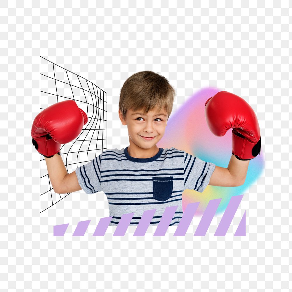 Boy wearing boxing glove png, sport hobby remix, editable design