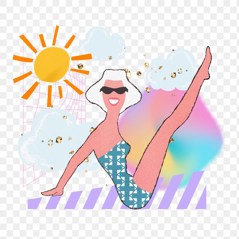 Sunbathing woman png, creative holiday remix, editable design