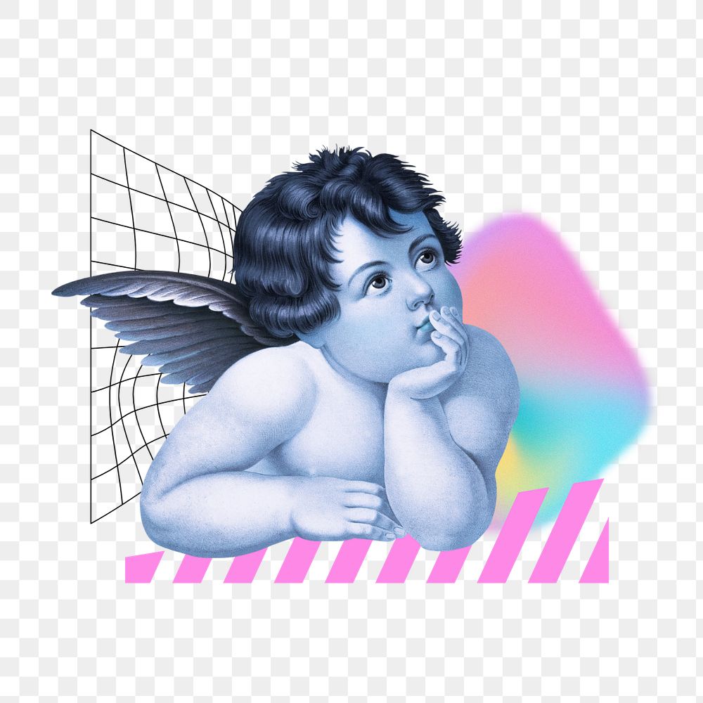 Thinking cupid illustration png, creative remix, editable design