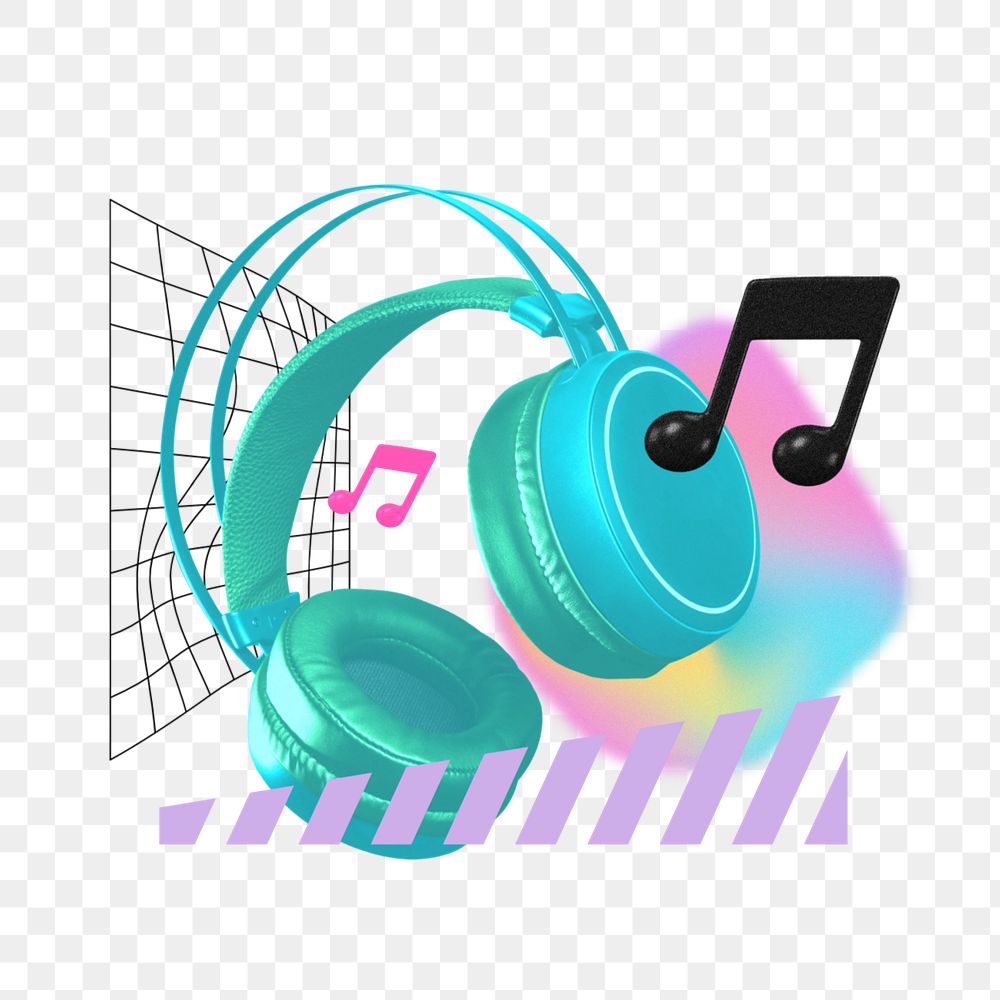 Creative music remix png, green headphones image, editable design