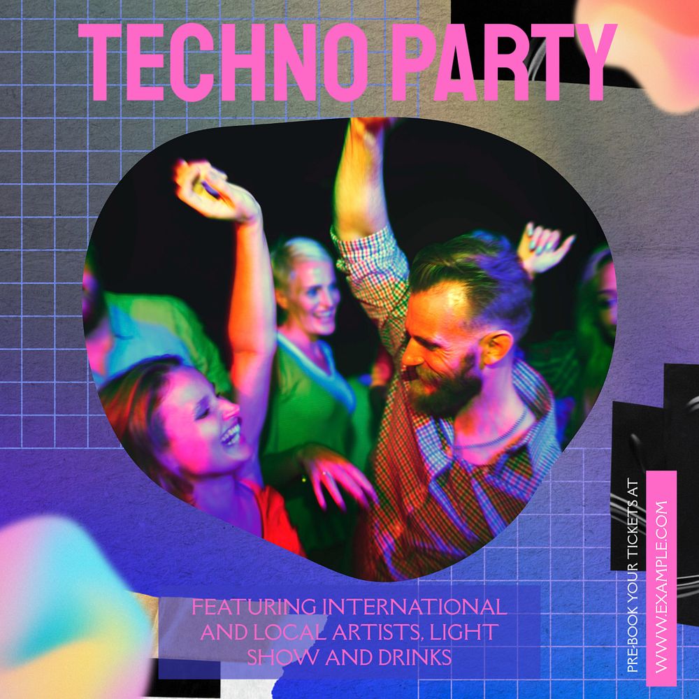 Techno party Instagram post template, editable design