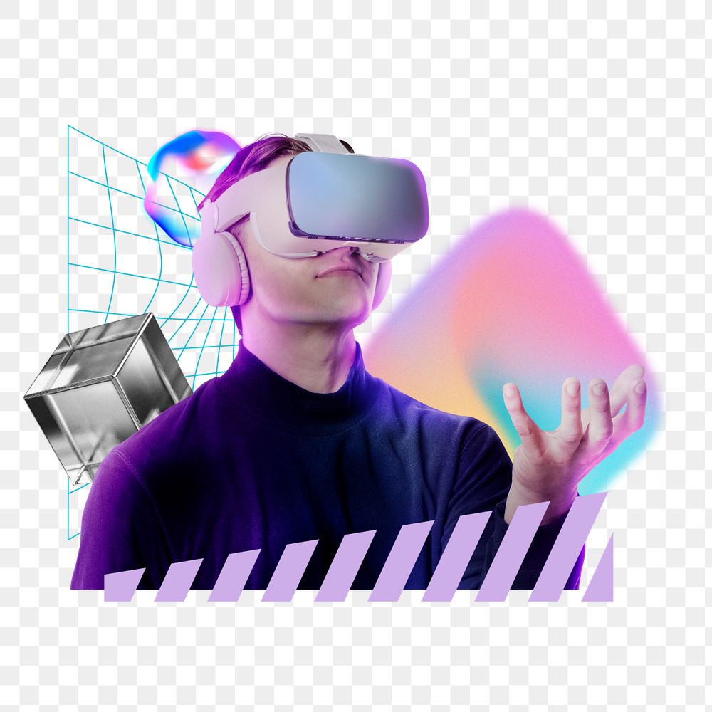 Man using VR png, futuristic technology remix, editable design