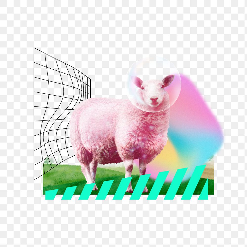 Bubble sheep png, creative livestock animal remix, editable design