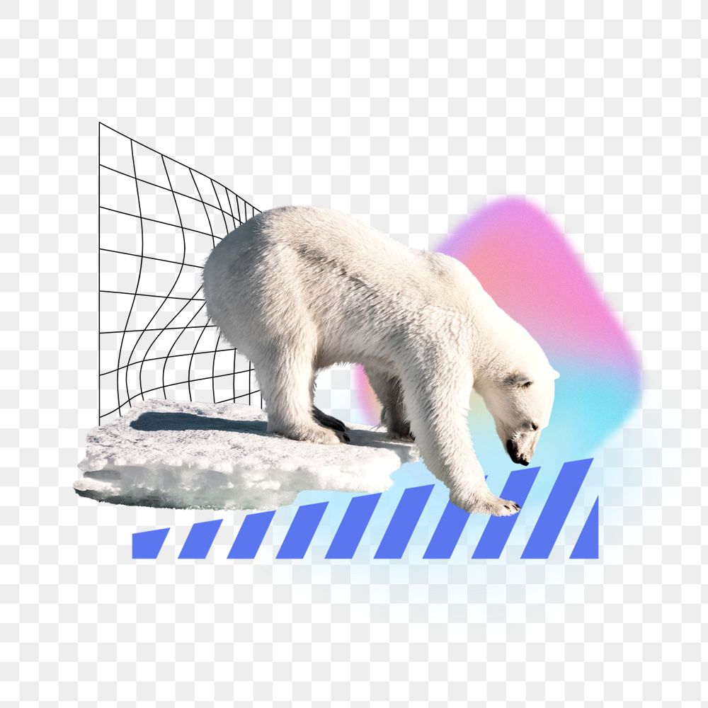 Polar bear png, creative climate change remix, editable design