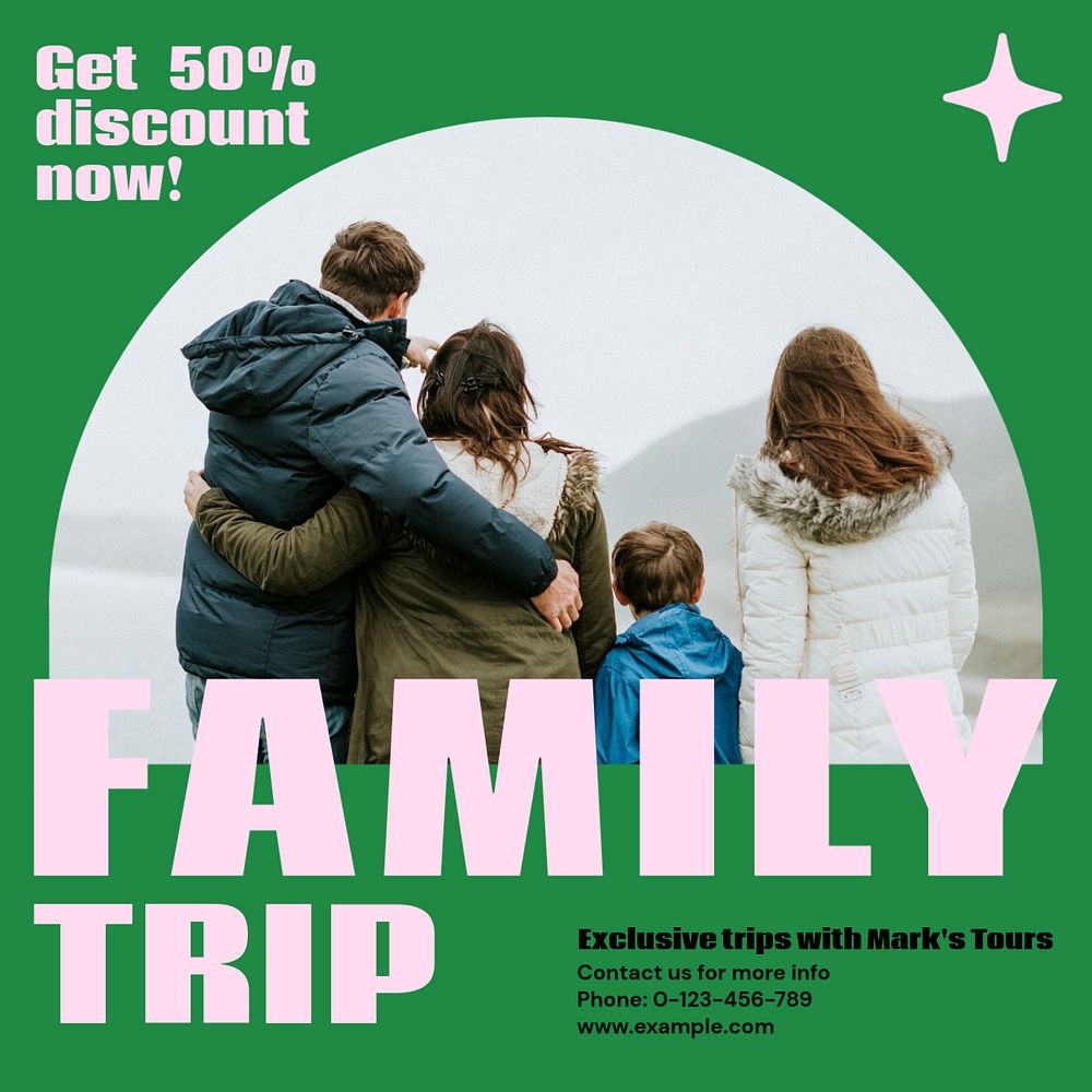 Family trip Facebook post template, editable social media ad