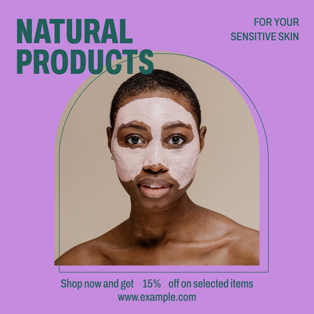 Natural skincare Facebook post template, editable social media ad