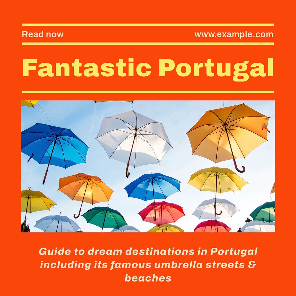 Portugal tourism Facebook post template, editable social media ad