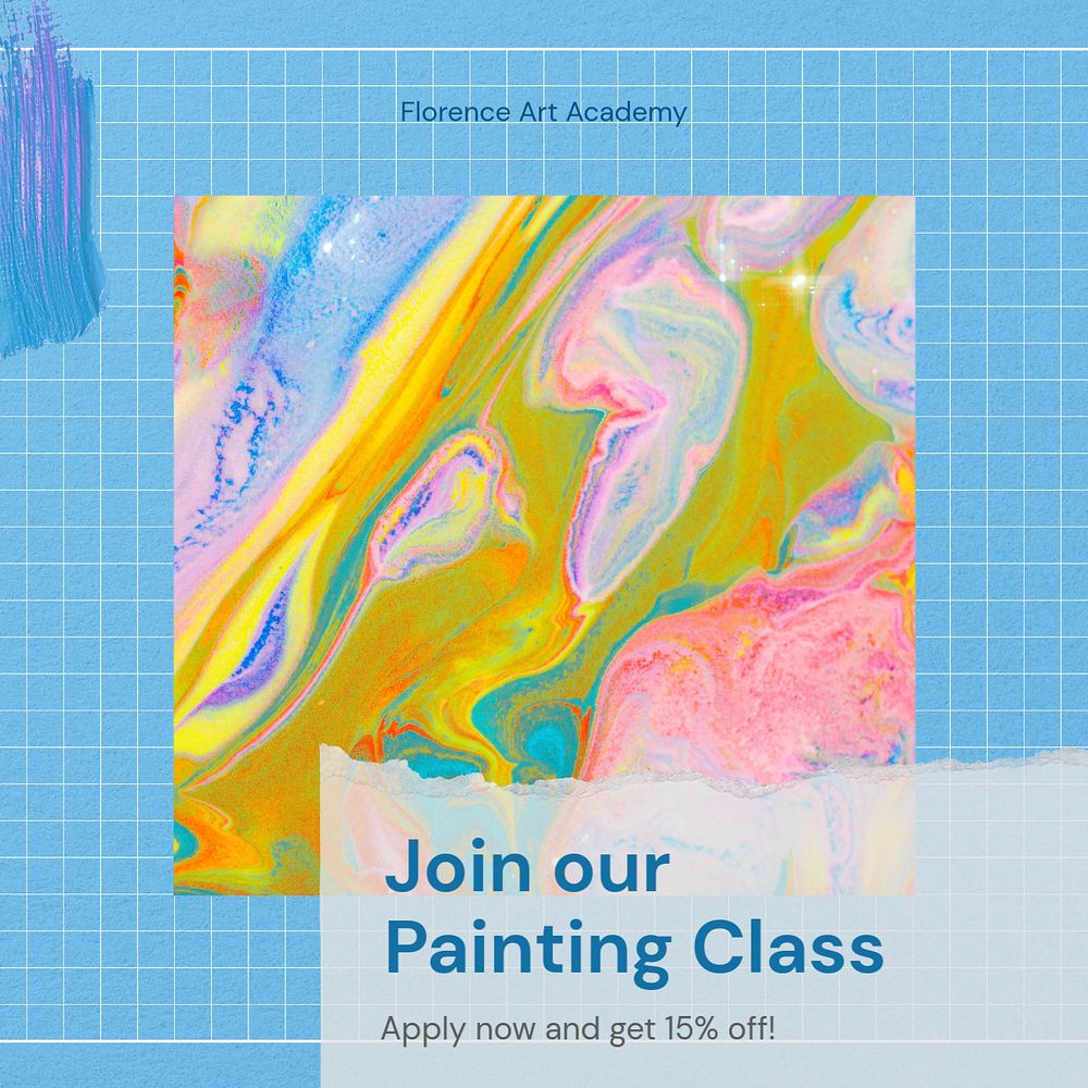 Painting class Instagram post template, editable text