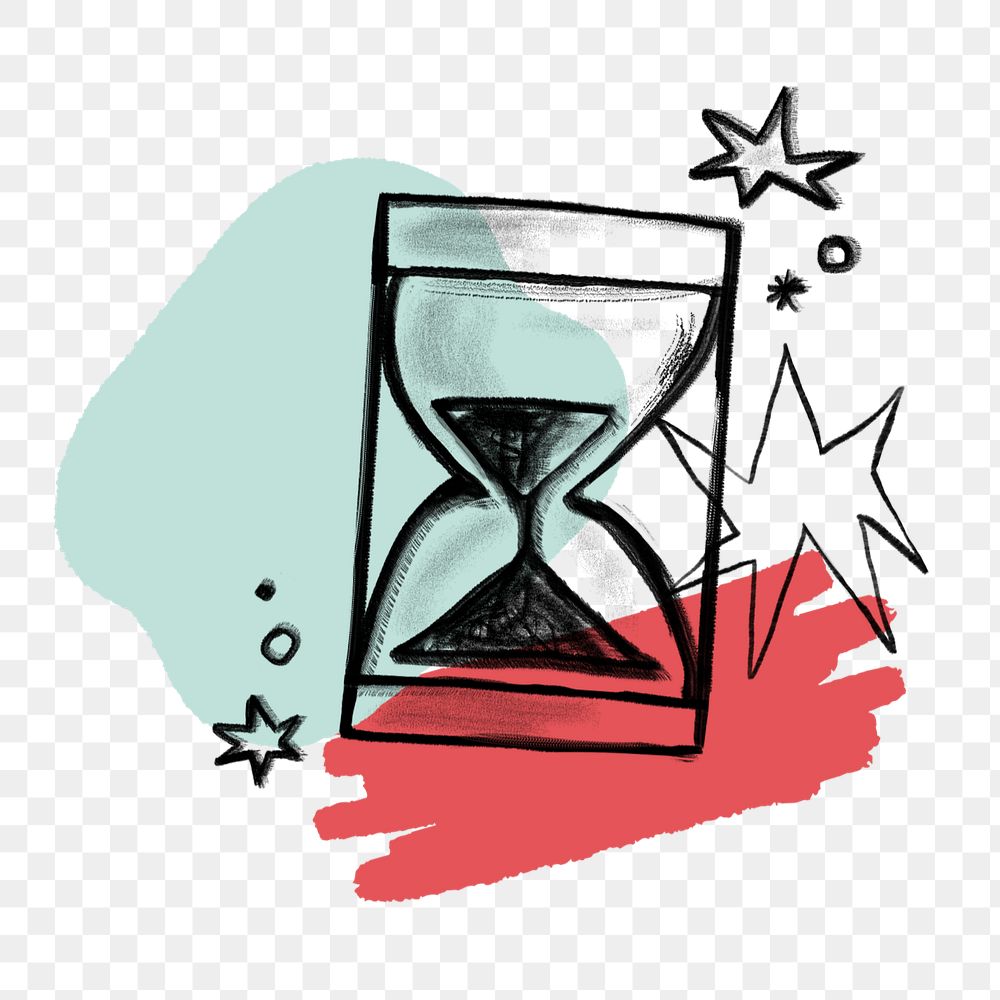 Hourglass doodle png element, editable time management design