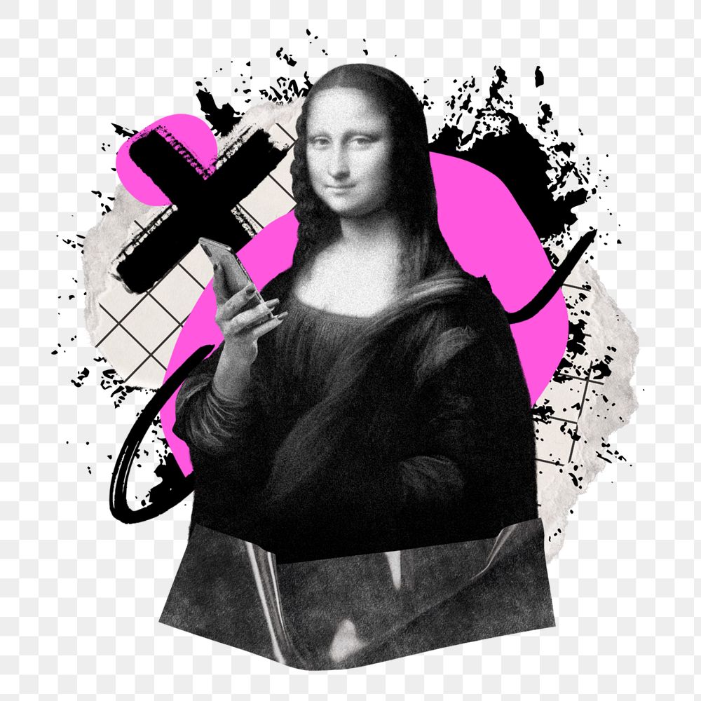 Mona Lisa png sticker, abstract graffiti collage, remixed by rawpixel, editable design