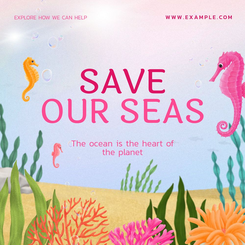 Save our seas Instagram post template, editable aesthetic paint remix 