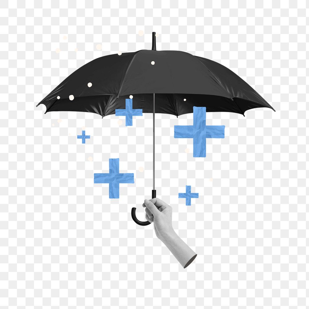 Life insurance png element, editable umbrella collage remix