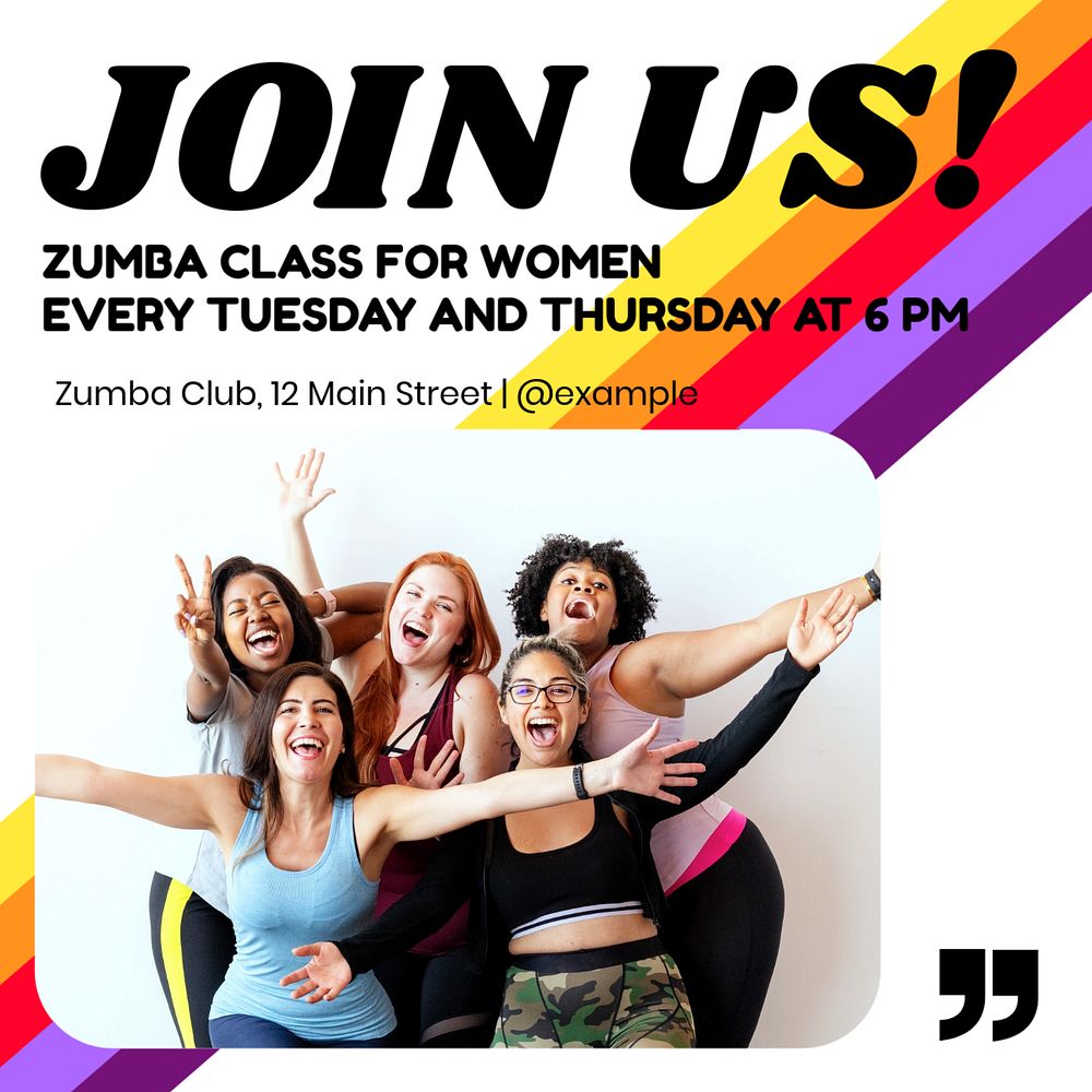 Zumba class Facebook post template, editable social media ad