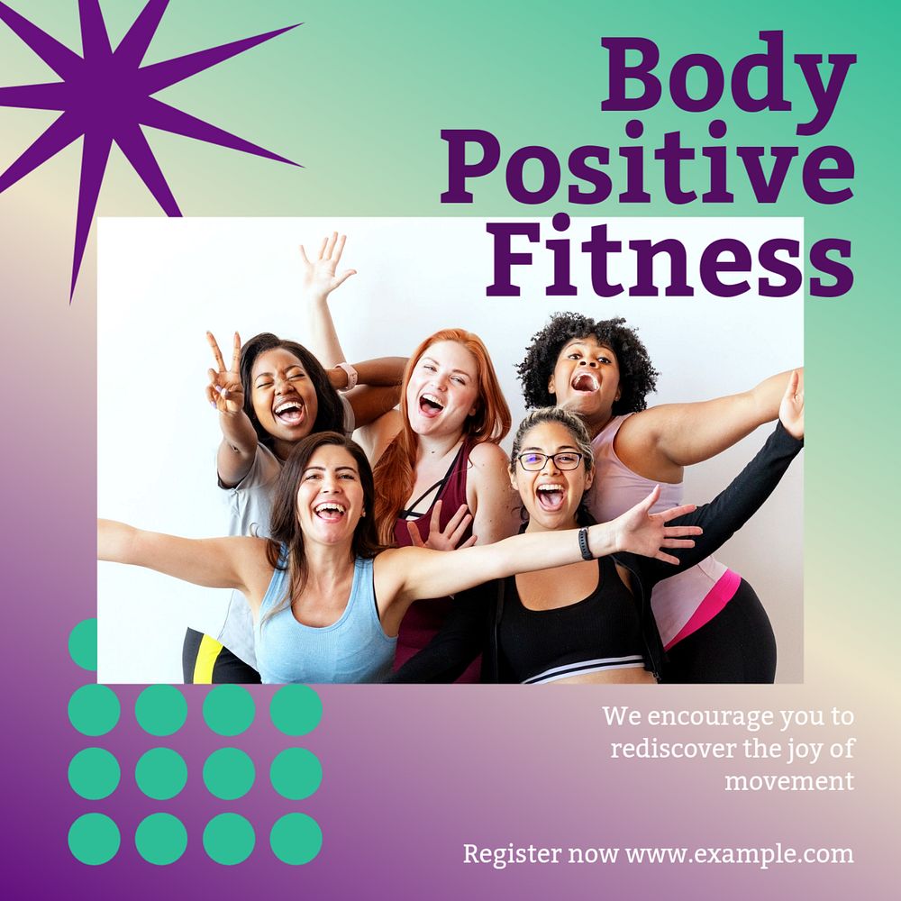 Body positive fitness Facebook post template, editable social media ad