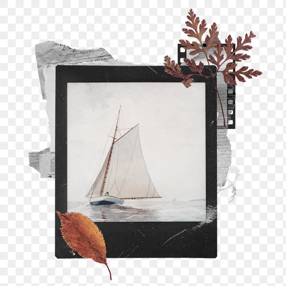 Instant film png mockup element, Sailing off Gloucester transparent background. Remixed by rawpixel.