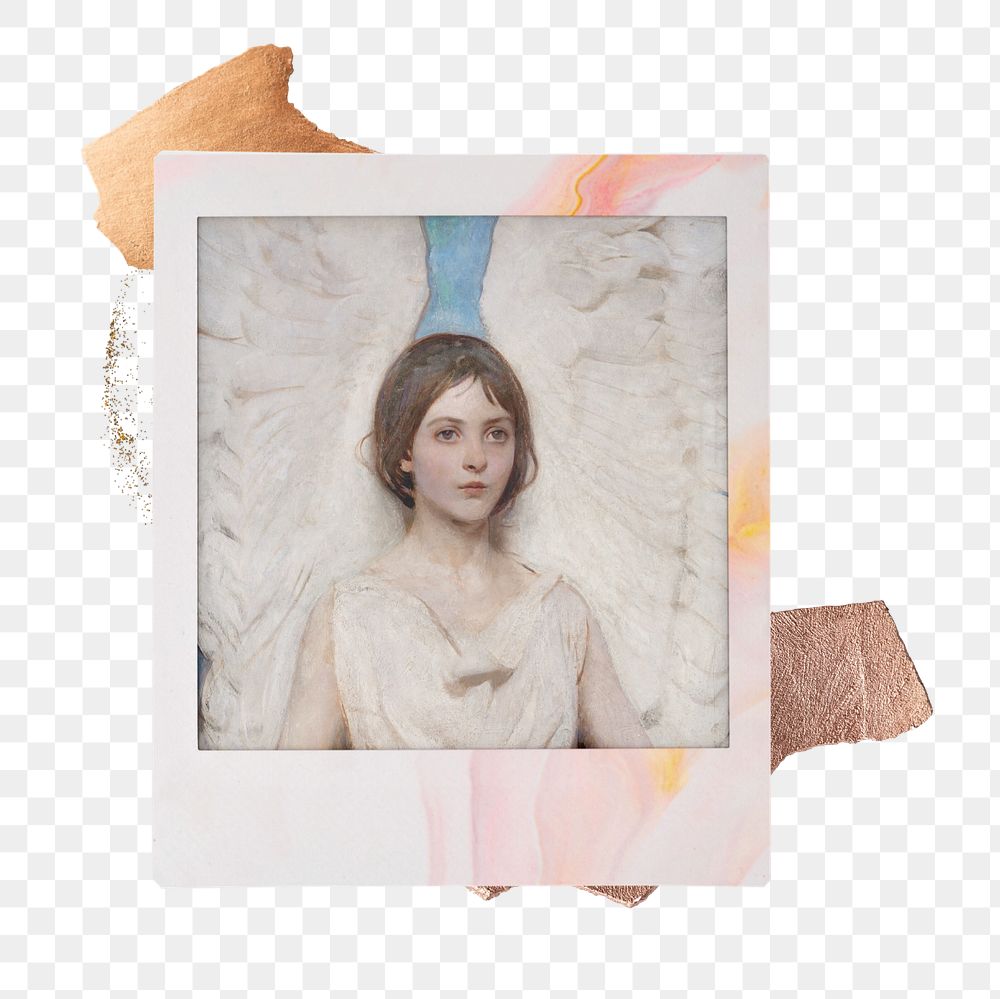 Instant film png mockup element,  Angel by Abbott Handerson Thayer transparent background. Remixed by rawpixel.