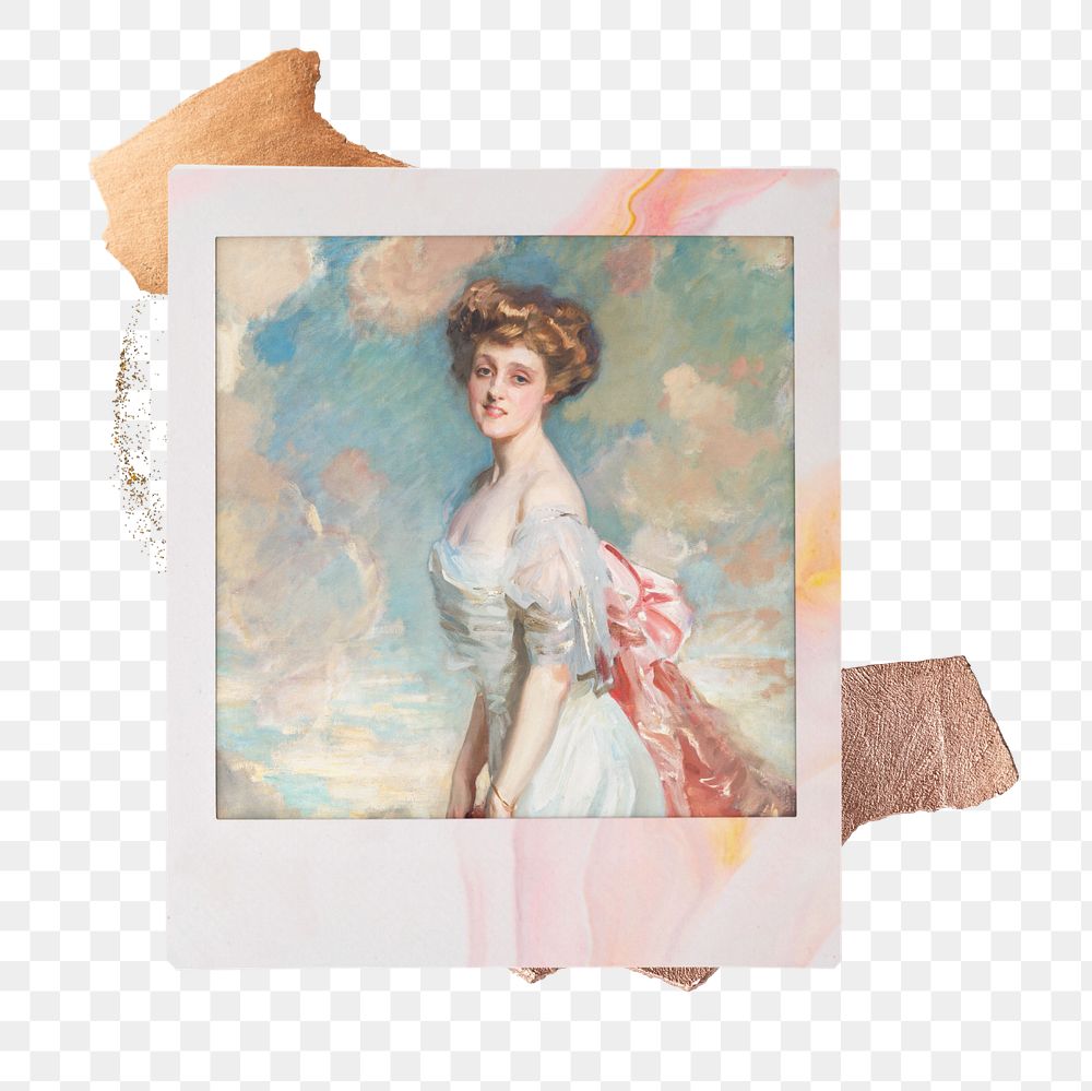 Instant film png mockup element,  Miss Grace Woodhouse by John Singer Sargent transparent background. Remixed by rawpixel.