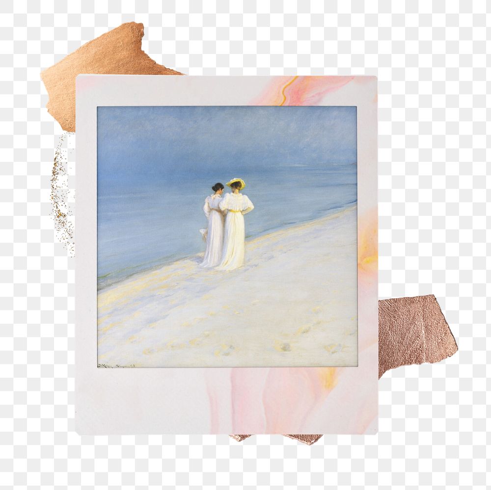 Instant film png mockup element,   Summer Evening on Skagen's Beach transparent background. Remixed by rawpixel.