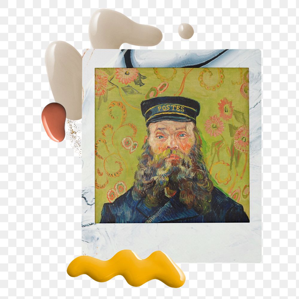 Instant film png mockup element, Van Gogh's Postman  transparent background. Remixed by rawpixel.