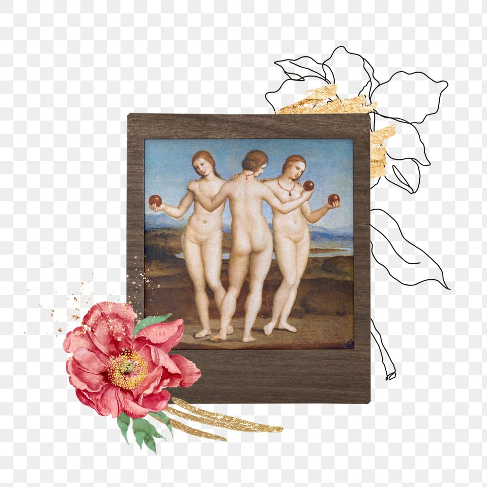 Instant film png mockup element, Raphael's Three Graces  transparent background. Remixed by rawpixel.