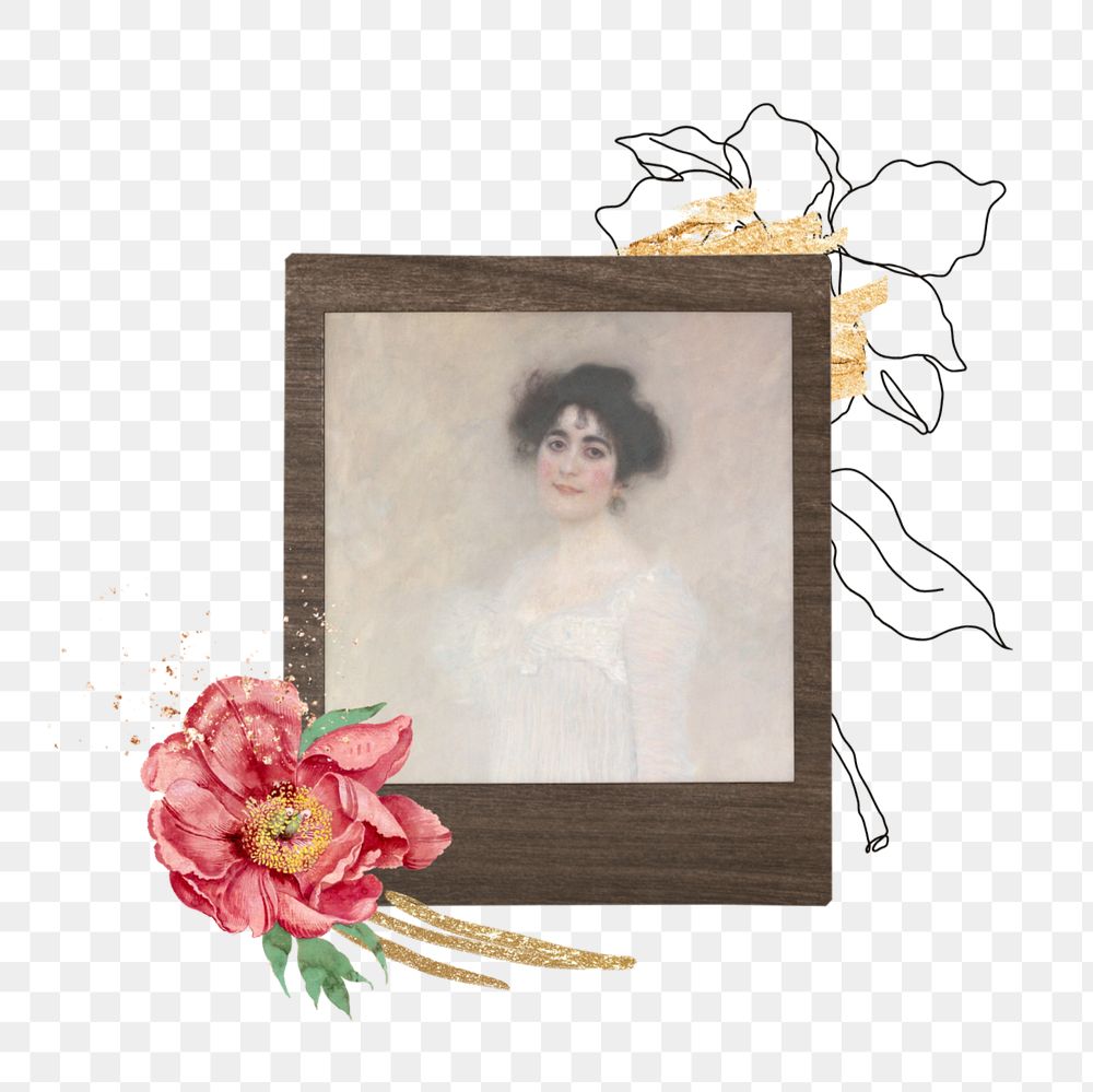 Instant film png mockup element, Klimt's Serena Pulitzer Lederer transparent background. Remixed by rawpixel.