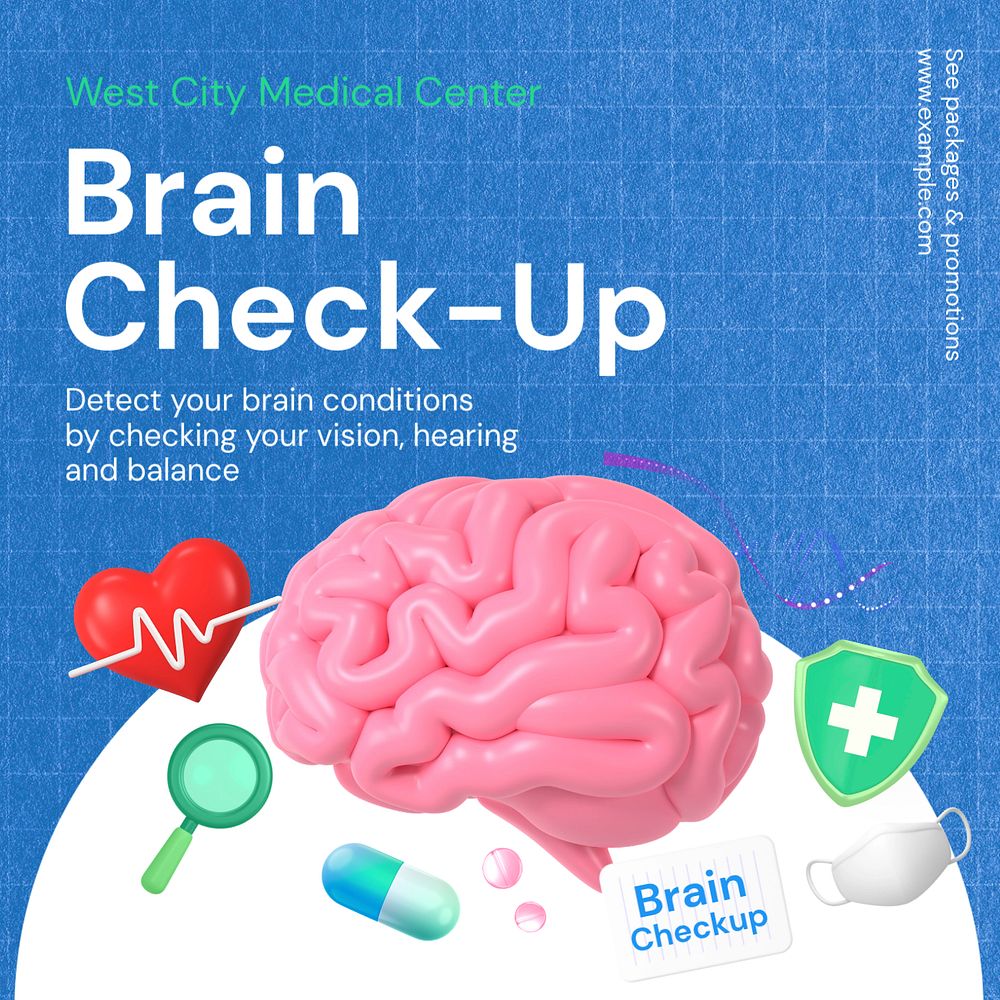 Brain check-up Facebook post template, editable design