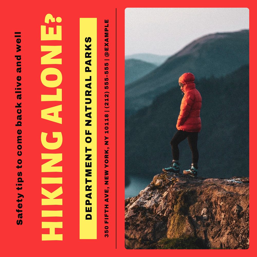 Hiking safety nature Facebook post template, editable social media ad