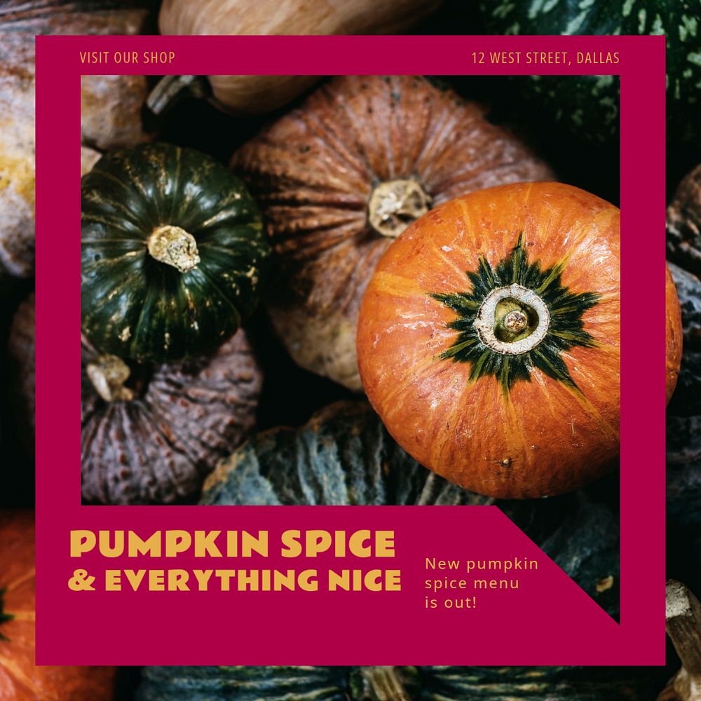 Pumpkin spice menu Facebook post template, editable social media ad