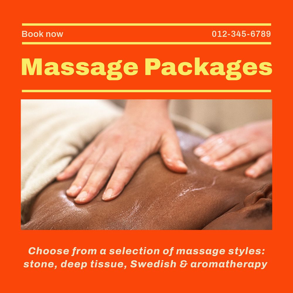 Massage packages Facebook post template, editable social media ad