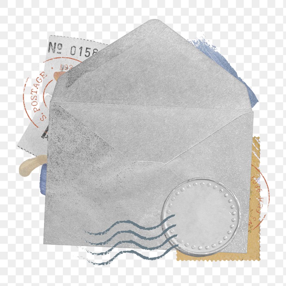 Vintage open envelope png sticker, paper collage, editable design