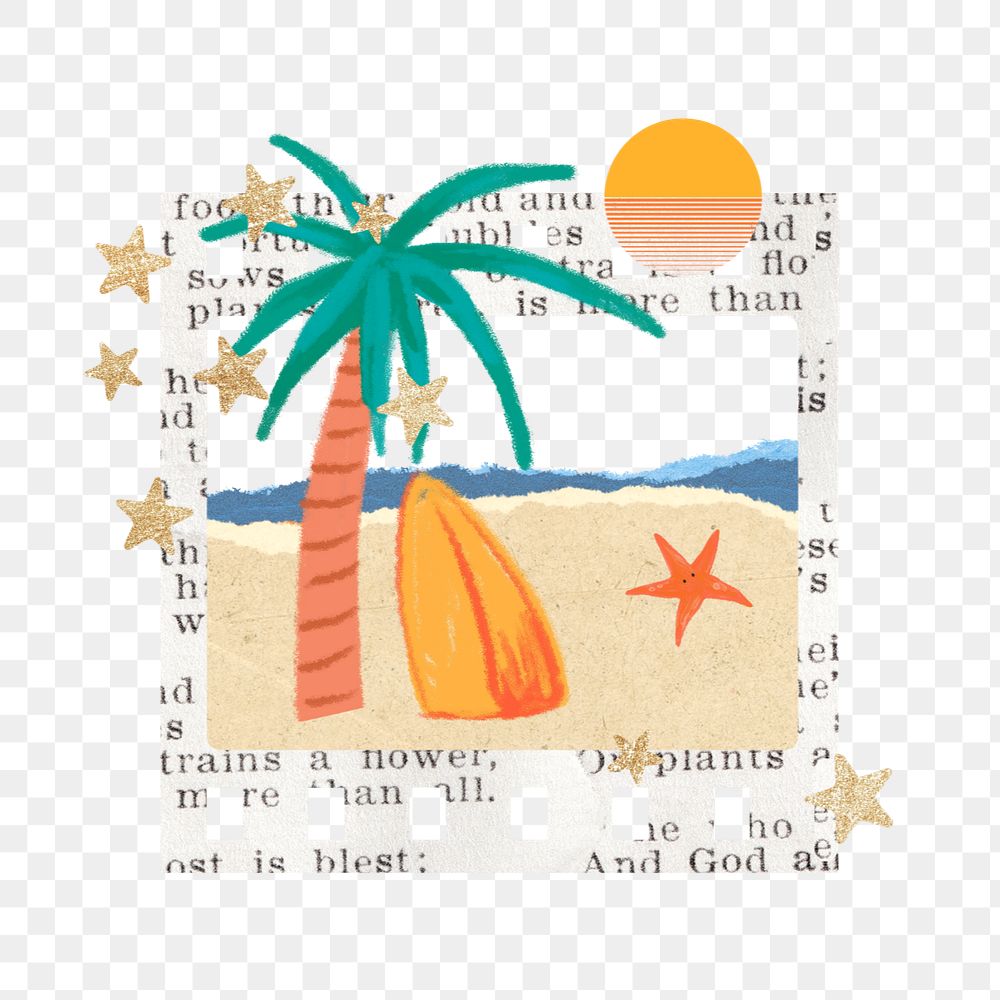 Aesthetic Summer vacation element png, editable travel collage remix design