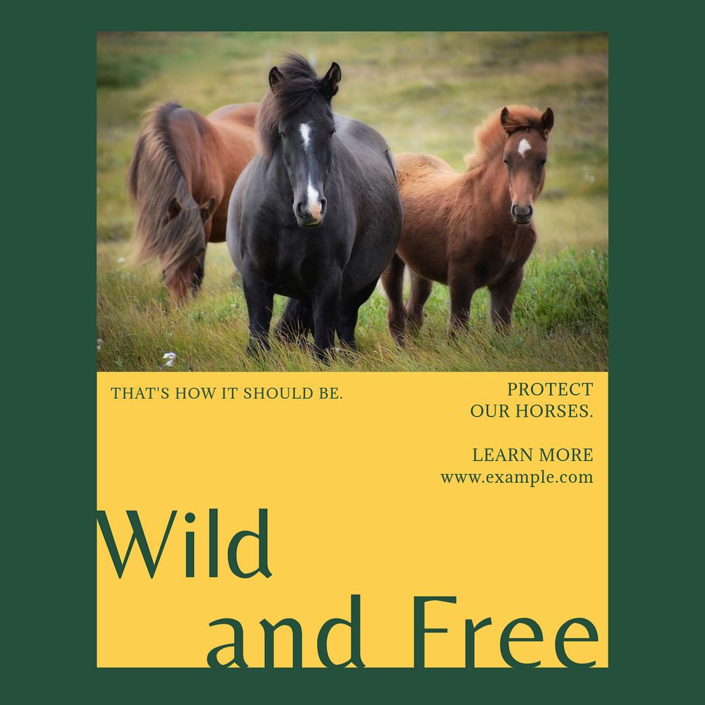 Protect horses Facebook post template, editable social media ad