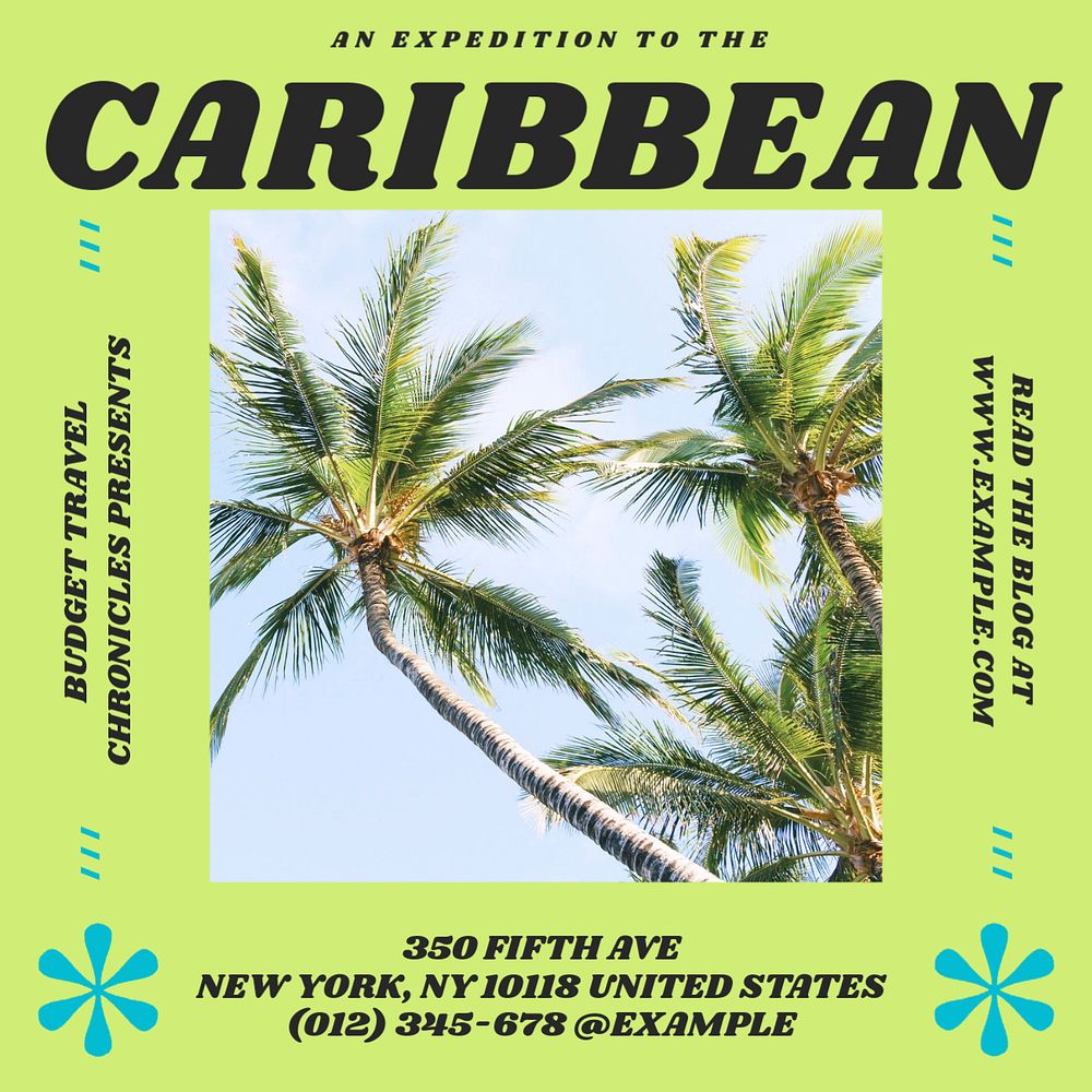 Caribbean travel tourism Facebook post template, editable social media ad