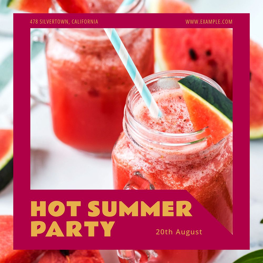 Hot summer party Facebook post template, editable social media ad