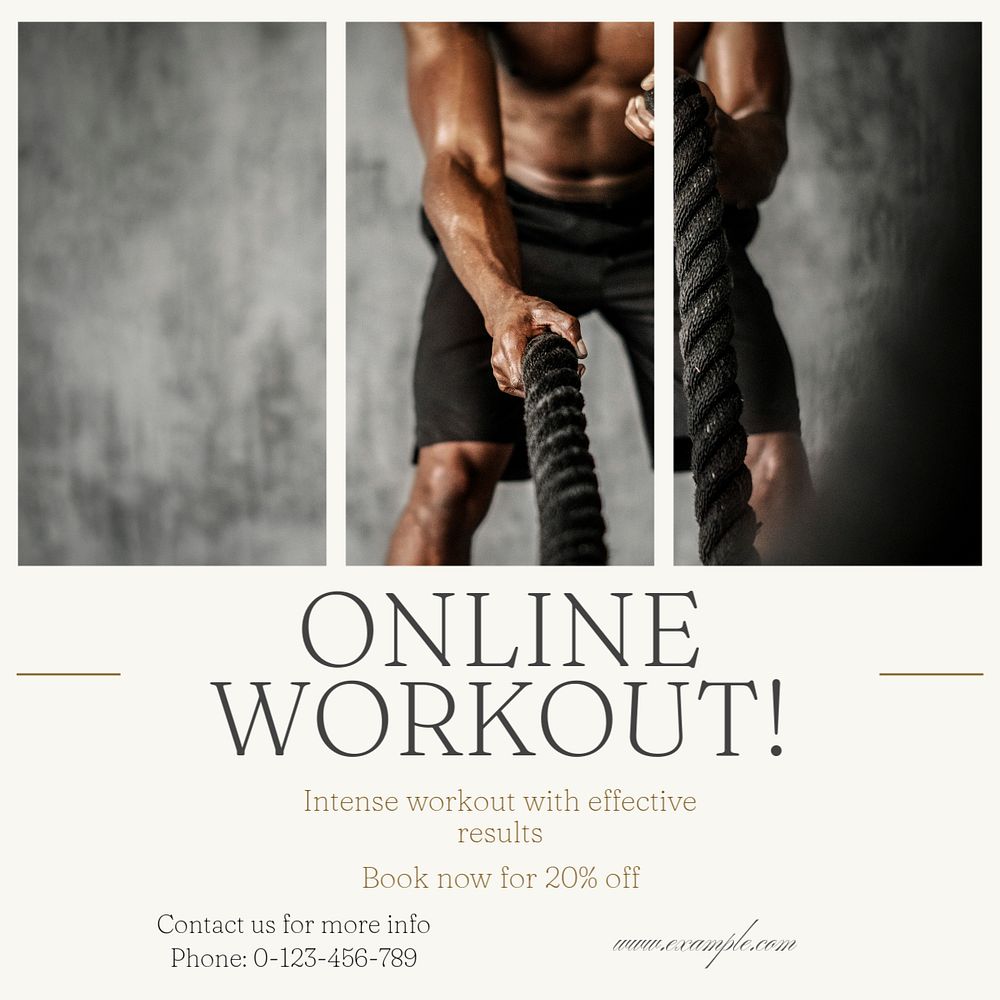 Online workout Facebook post template, editable social media ad