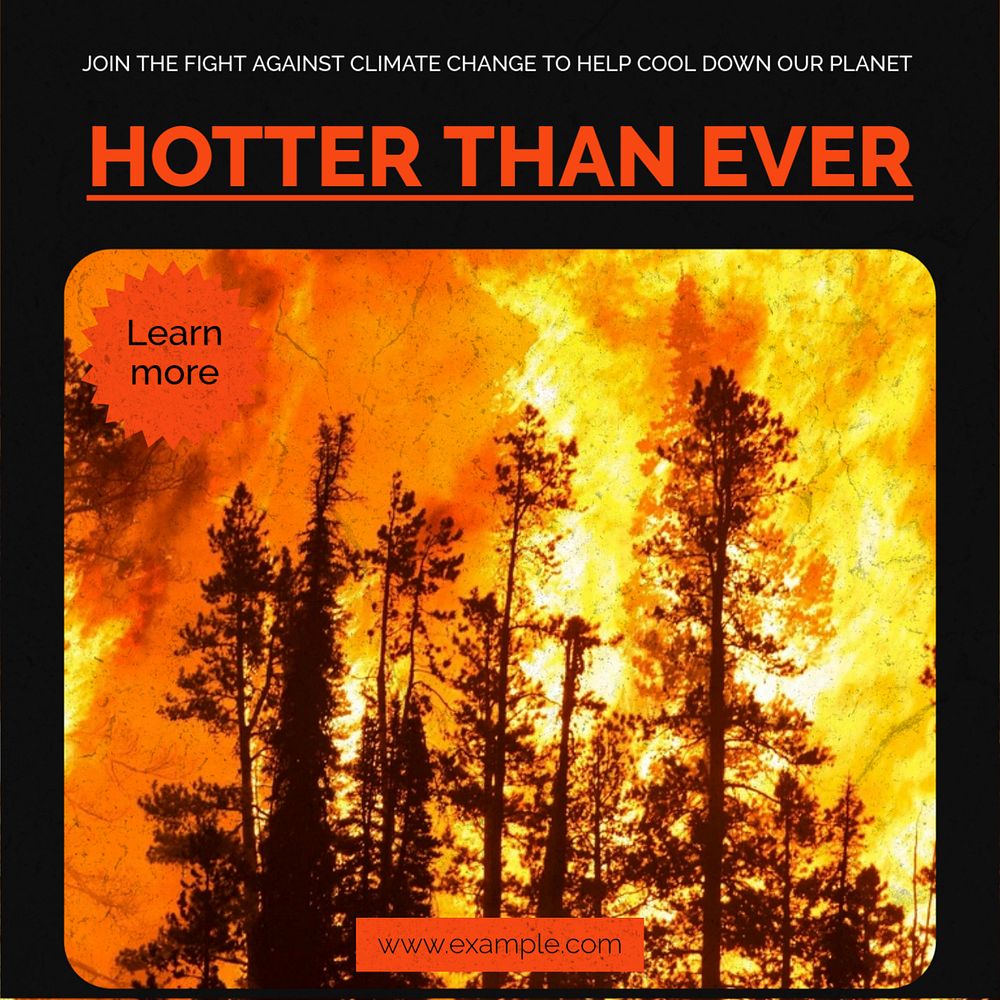 Climate change fire global warming Facebook post template, editable social media ad