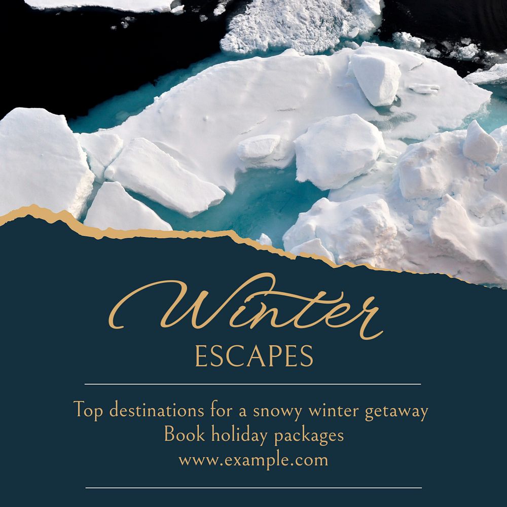 Winter getaway Facebook post template, editable social media ad