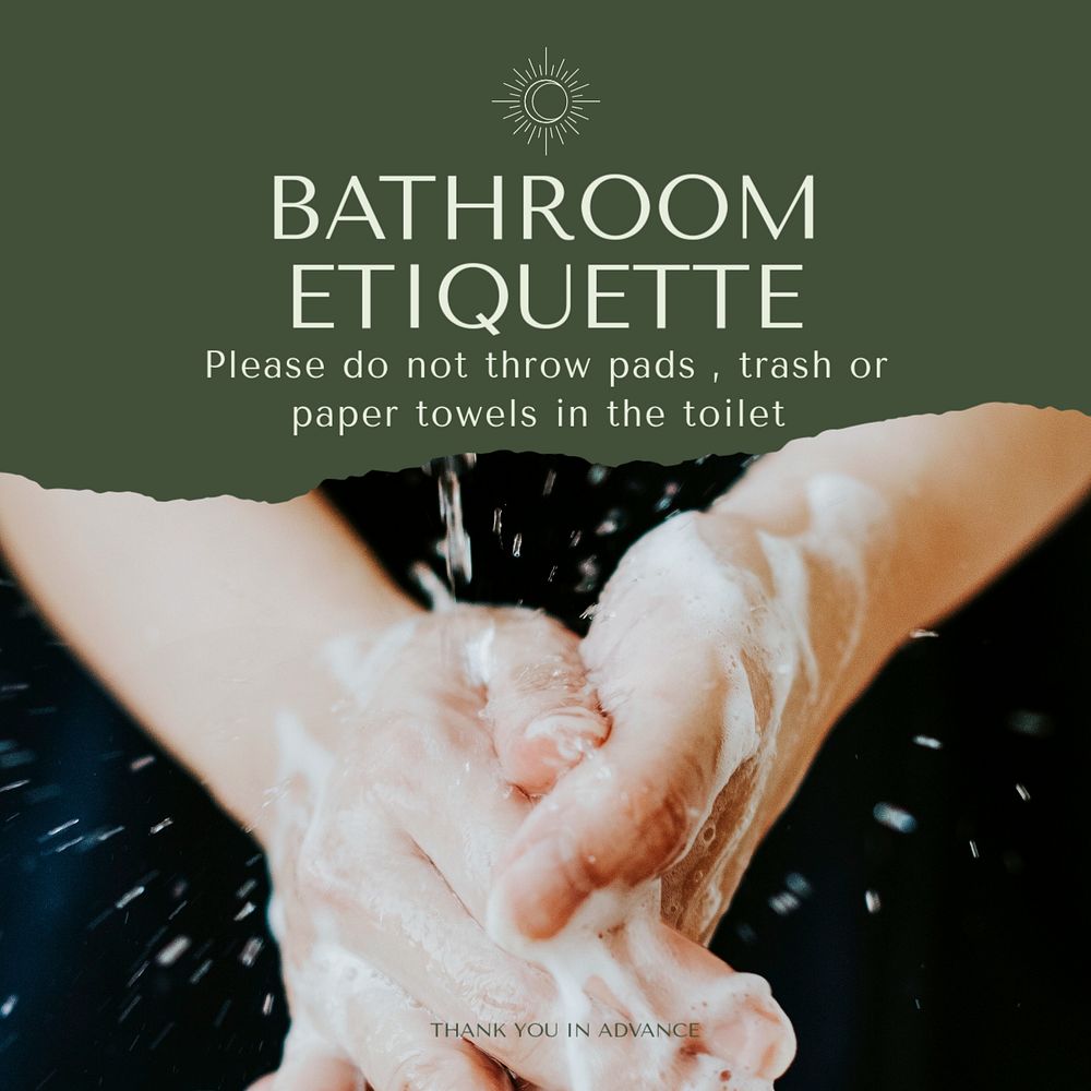 Bathroom etiquette Facebook post template, editable social media ad