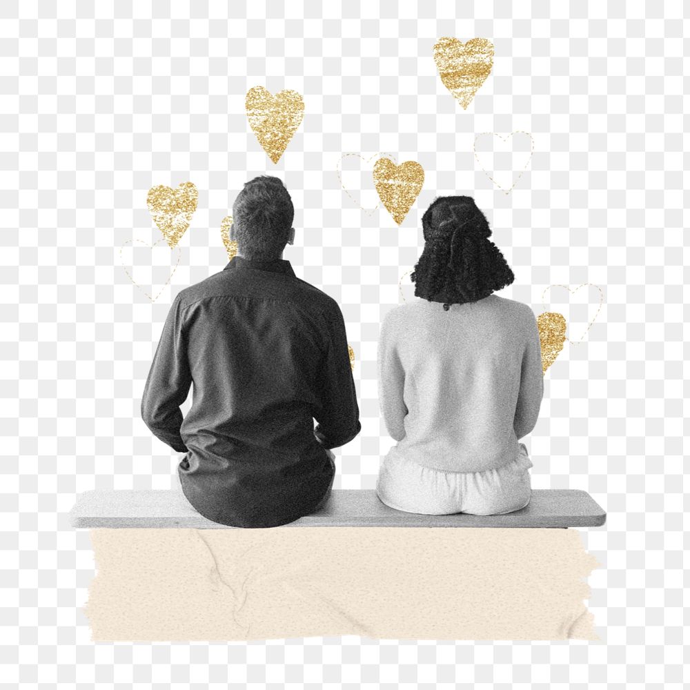 Couple aesthetic png, man and woman sitting collage art, editable design