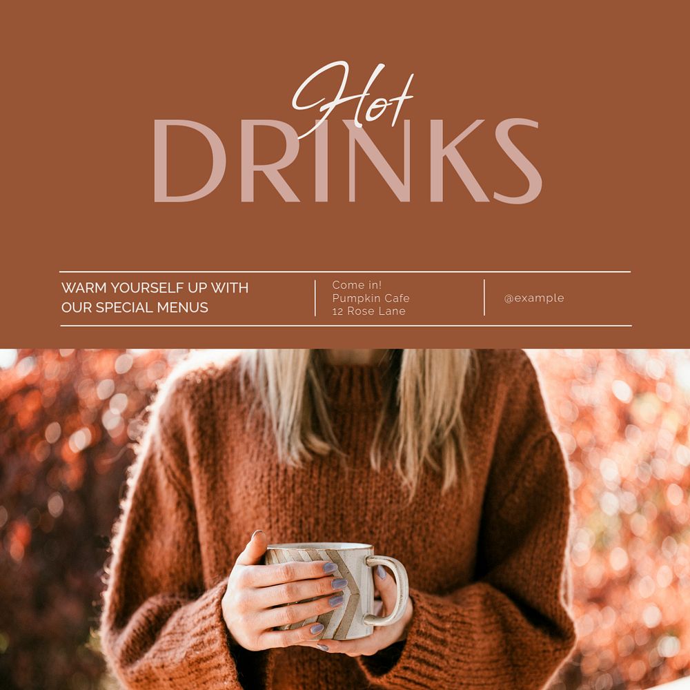 Hot drinks cafe Facebook post template, editable social media ad