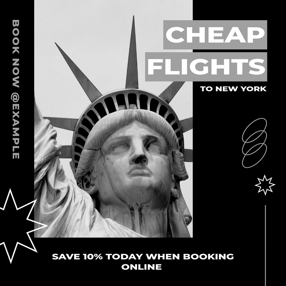 New York flights Facebook post template, editable social media ad