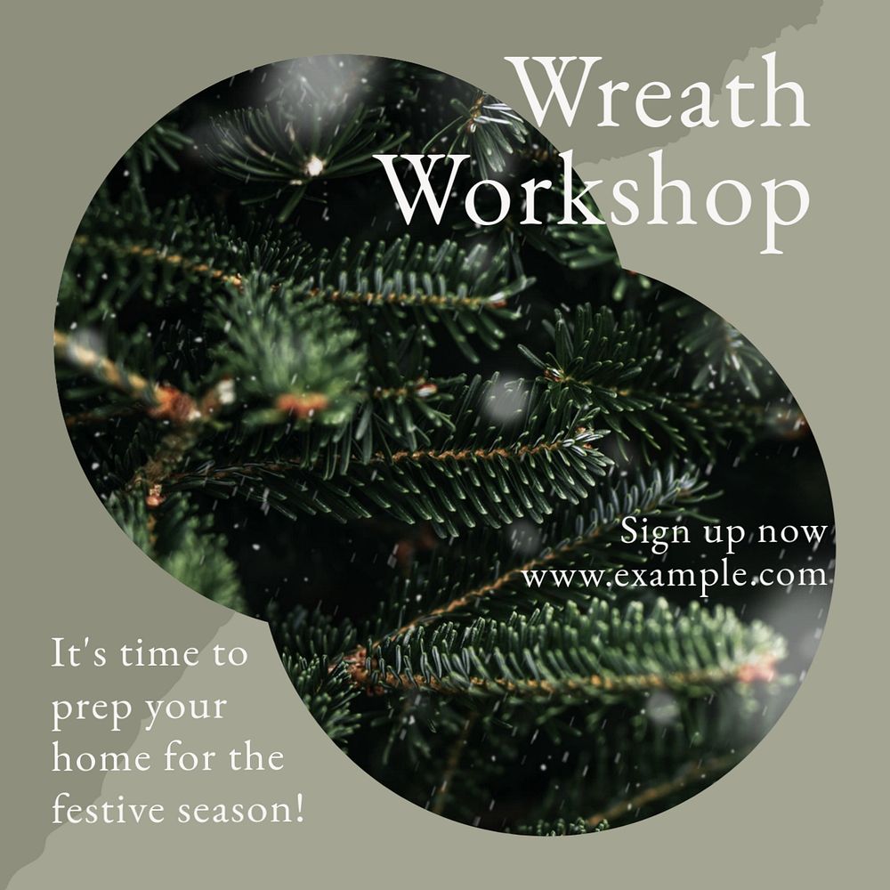 Wreath workshop Facebook post template, editable social media ad