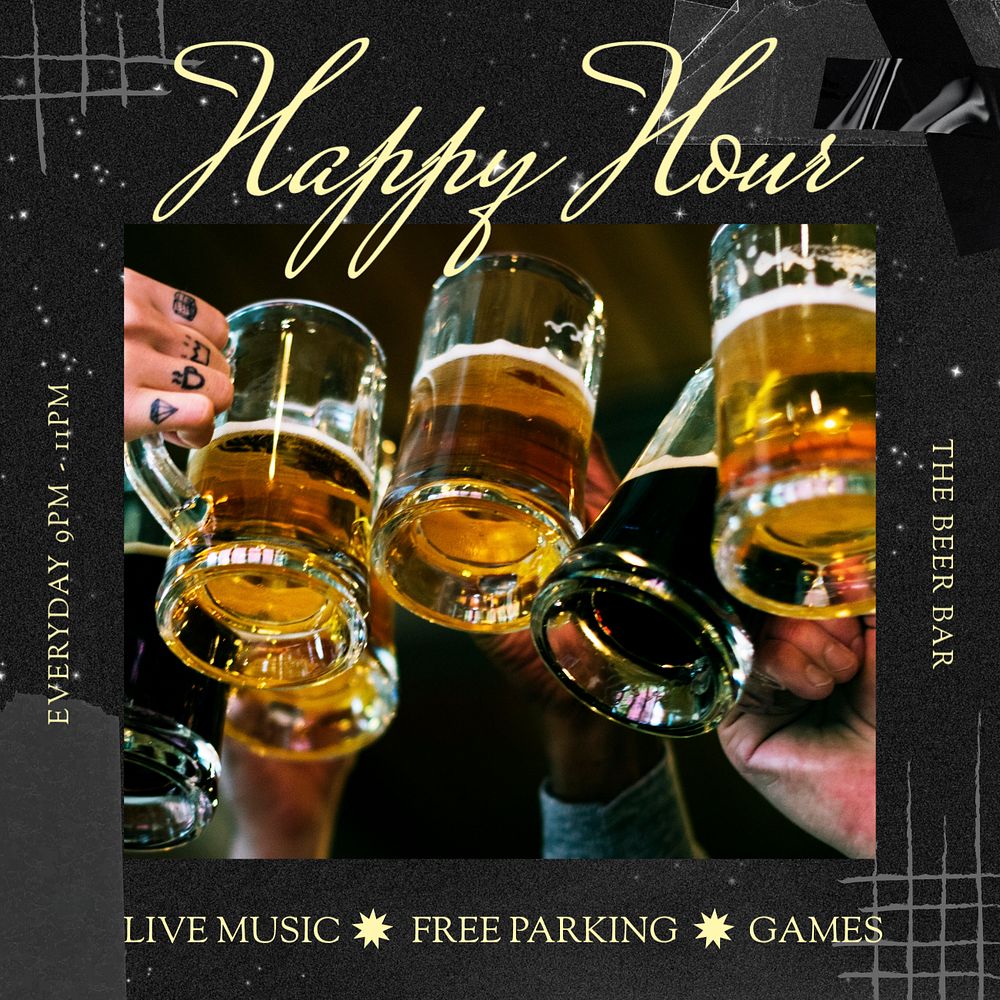 Happy hour Instagram post template, editable text