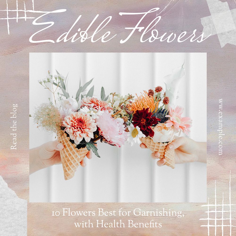 Edible flowers Instagram post template, editable text