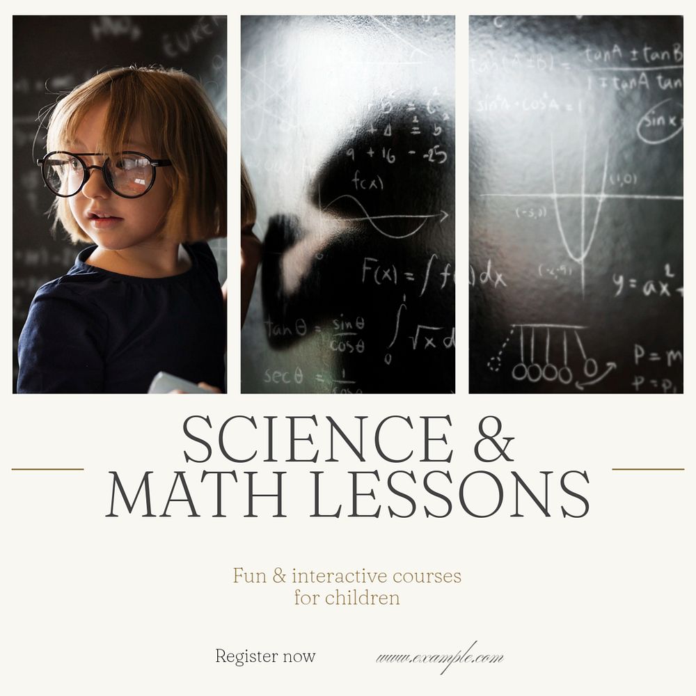 Science & math lessons Facebook post template, editable social media ad