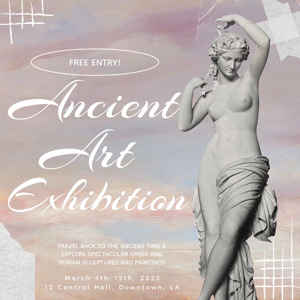 Ancient art exhibition Instagram post template, editable text