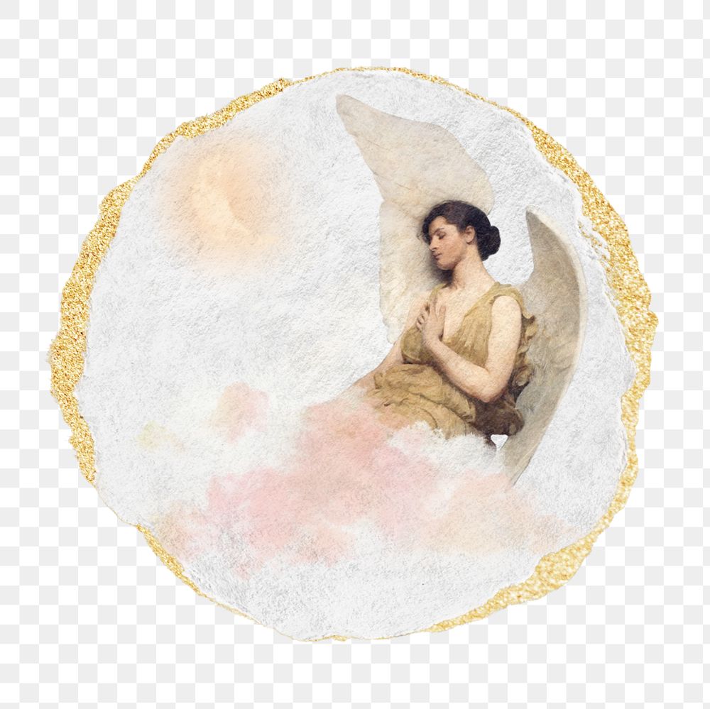 Ripped paper png mockup element, angel & moon by Abbott Handerson Thayer transparent background. Remixed by rawpixel.